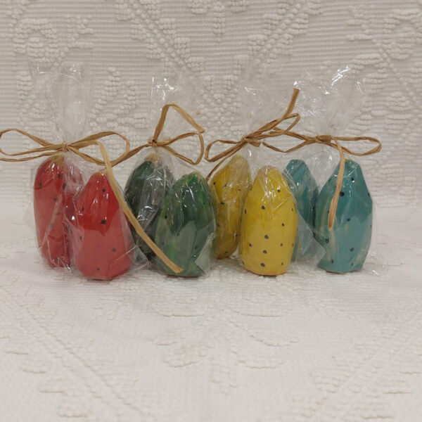 Coppia di Fichi d'India piccoli ceramica smaltata 6,5×3,5 cm