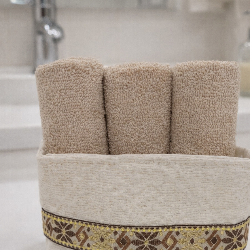 Cestino Bagno con 3 Lavette Ospite in Cotone - immagine 3